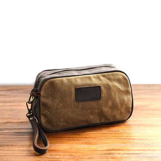 Mens Khaki Waxed Canvas Dopp Kit Mini Messenger Bag Canvas Toiletry Bag for Men