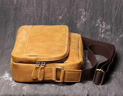 Tan Leather Men's Messenger Bag Side Bag iPad Courier Bags Tan Postman Bag For Men