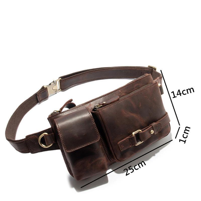 Top Leather Fanny Pack Men's Dark Brown Chest Bag Hip Bag Brown Waist Bag For Men