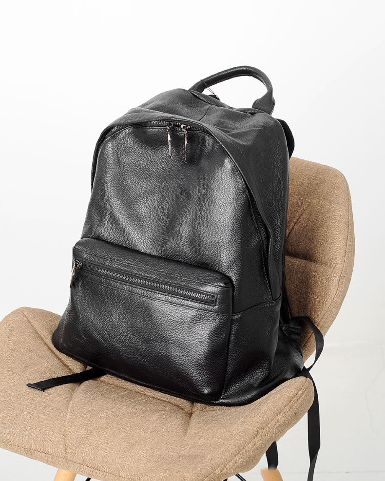 Mens Cool Leather Backpack Black Travel Backpack 15'' Computer School Backpack for Men