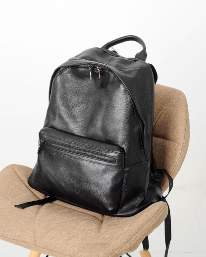 Mens Cool Leather Backpack Black Travel Backpack 15'' Computer School Backpack for Men