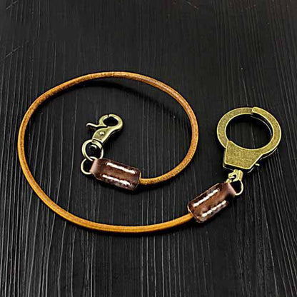 Badass Tan Leather Long Wallet Chain Cool Handcuff Punk Rock Biker Trucker Wallet Chain Trucker Wallet Key Chain for Men