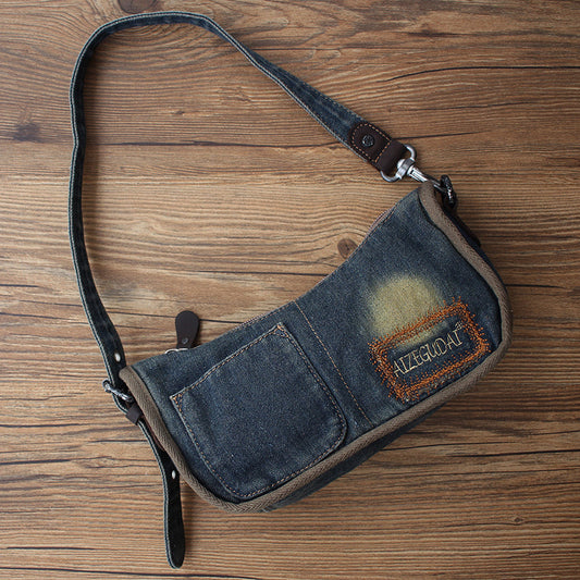 Vintage Womens Denim Baguette Bag Blue Denim Shoulder Purse for Women