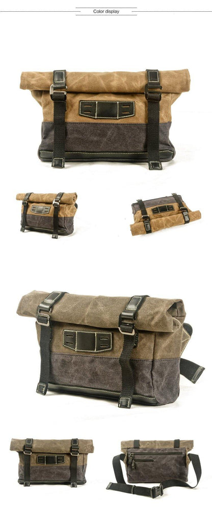 Khaki Waxed Canvas Mens Cycling Messenger Bags Black Canvas Cycling Side Bag For Men