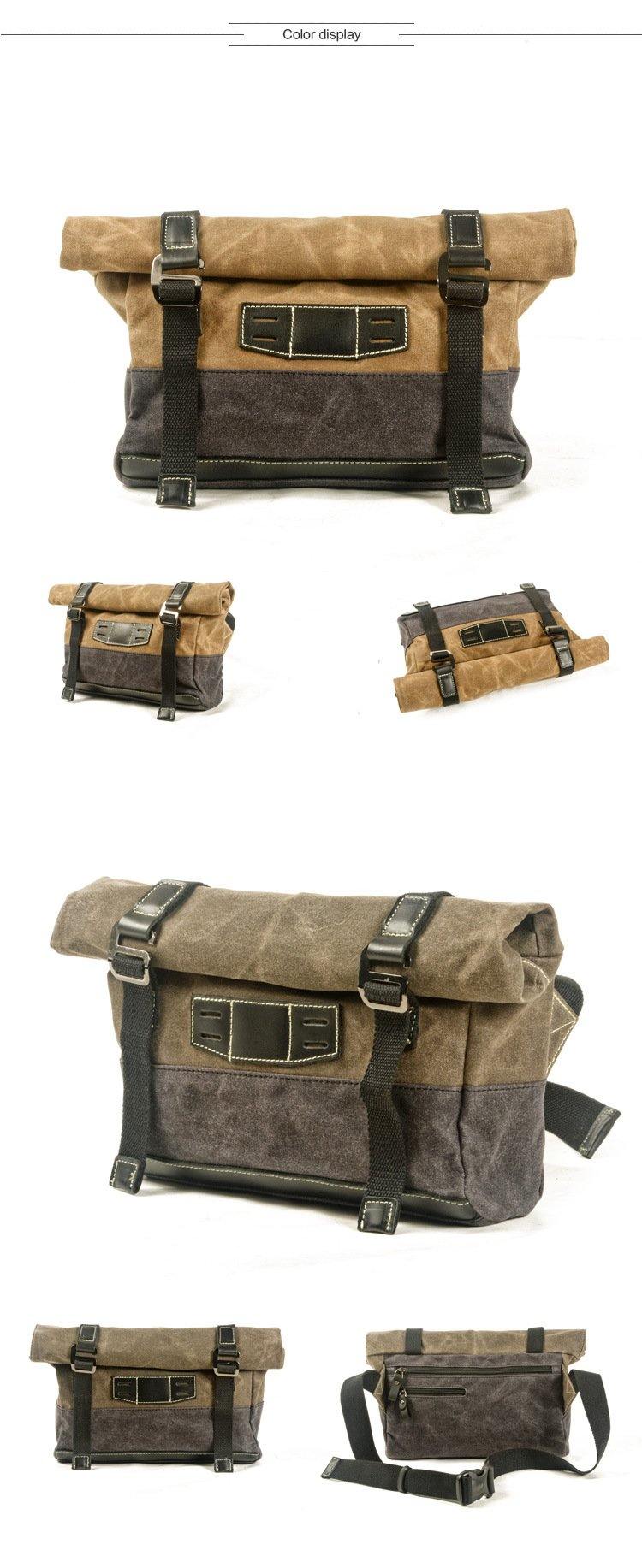 Dark Green Waxed Canvas Mens Cycling Messenger Bags Dark Green Canvas Cycling Side Bag For Men