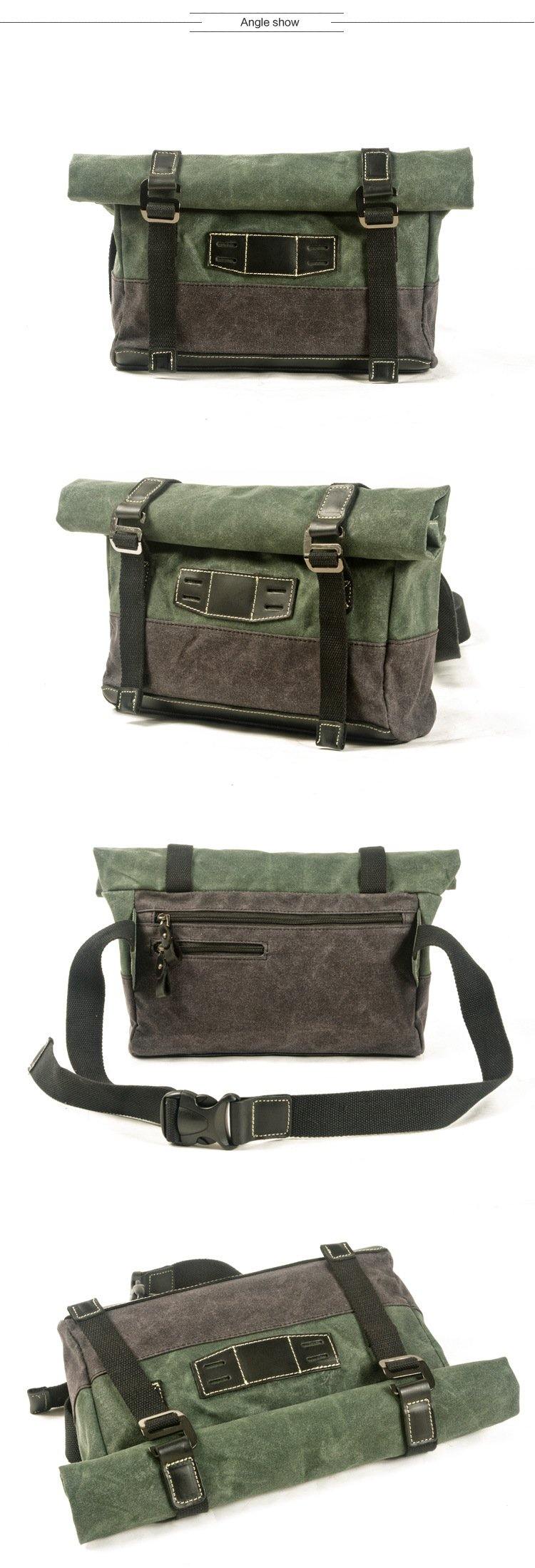 Khaki Waxed Canvas Mens Cycling Messenger Bags Black Canvas Cycling Side Bag For Men