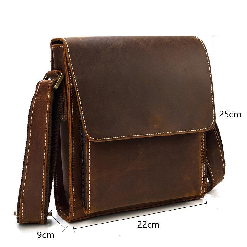 Brown Leather Messenger Bag Men's Vertical Side Bag Small Vertical HandBag Courier Bag For Men