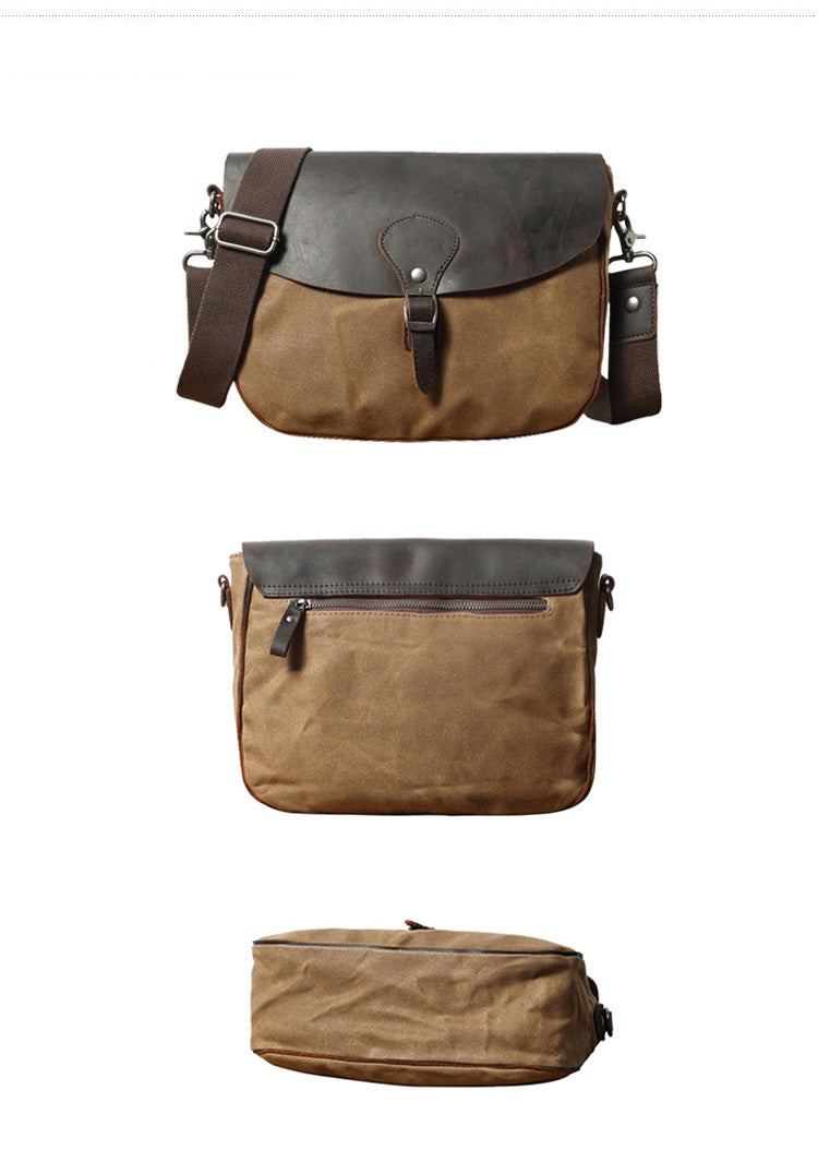 Gray Waxed Canvas Side Bag Shoulder Bag Mens Cycling Gray Canvas Messenger Bag For Men