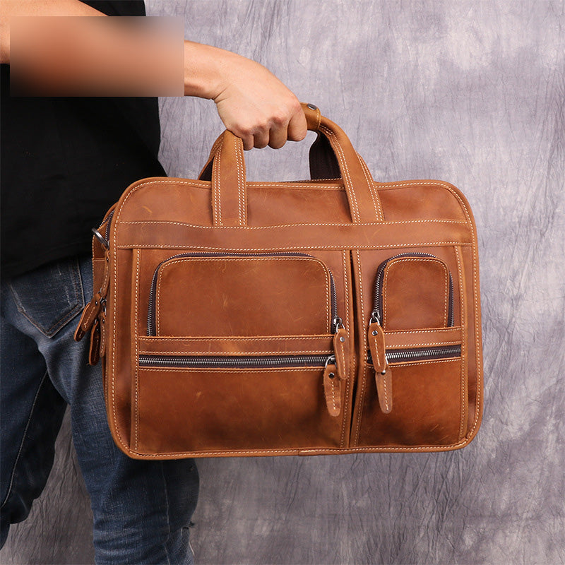 Vintage Brown Leather Men's 15¡®¡¯ Laptop Briefcase Handbags Black Professional Briefcase For Men