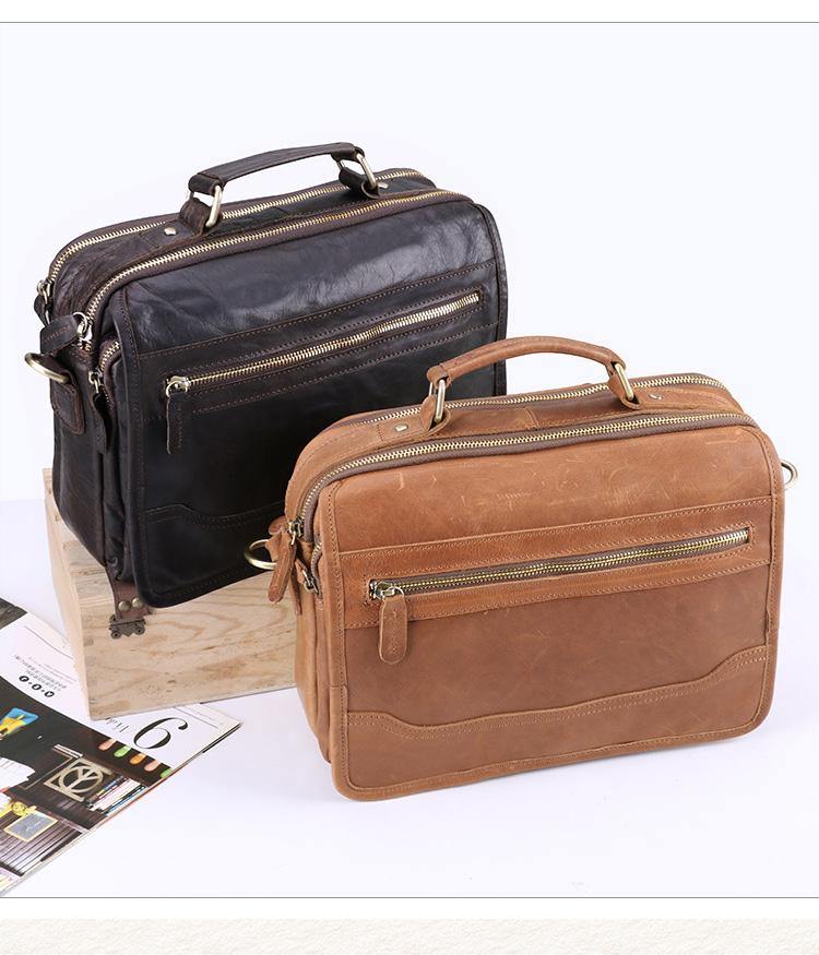 Small Brown Leather Briefcase Messenger Bag Work Vintage Handbag Shoulder Bag For Men