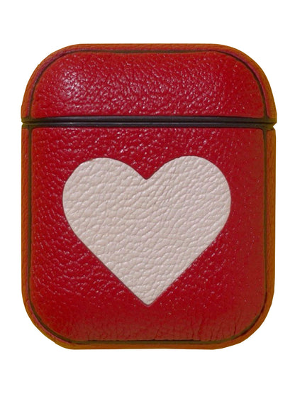 Personalized Red&White Heart Leather AirPods 1/2 Case Custom Red Leather Pro AirPods Case Airpod Case Cover