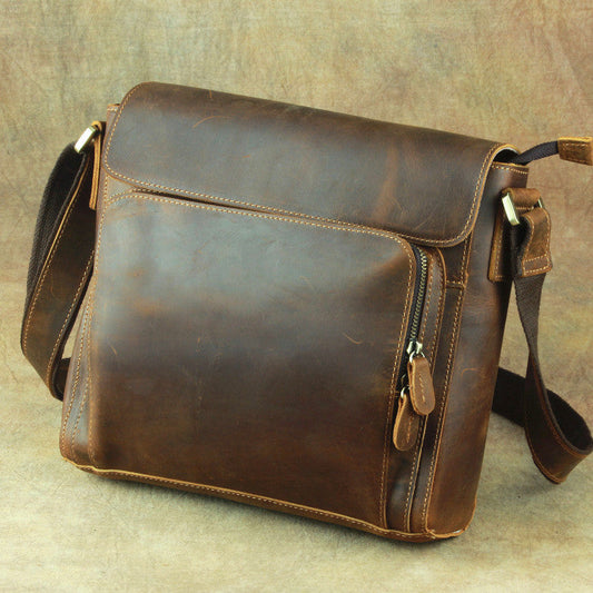 Leather Brown Mens Vintage Small Side Bag Shoulder Bags Small Messenger Bag For Men