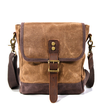 Khaki Waxed Canvas Vertical Side Bag Messenger Bag Mens Cycling Khaki Canvas Messenger Bag For Men