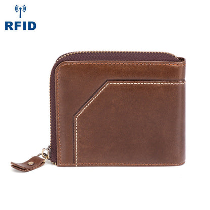 Cool Brown Small Zipper MENS LEATHER Brown Bifold Wallet SLIM billfold Brown Wallet FOR MEN