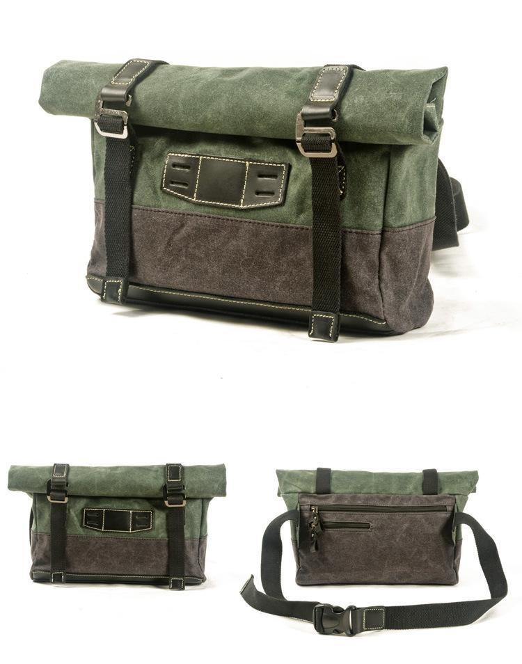 Khaki Waxed Canvas Mens Cycling Messenger Bags Black Canvas Cycling Side Bag For Men