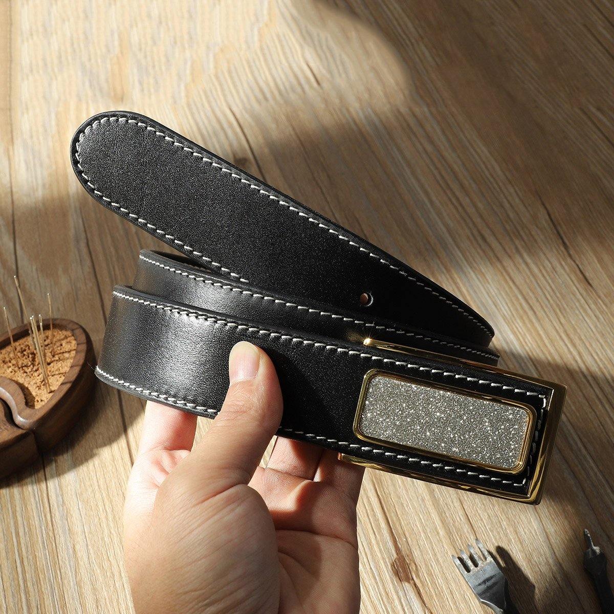 Handmade Mens Black Leather Leather Belts PERSONALIZED Leather Buckle Belt for Men