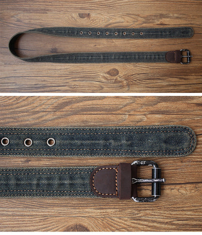 Cool Blue Denim Slim Belt Denim Blue Belt Vintage Denim Belt For Men Women