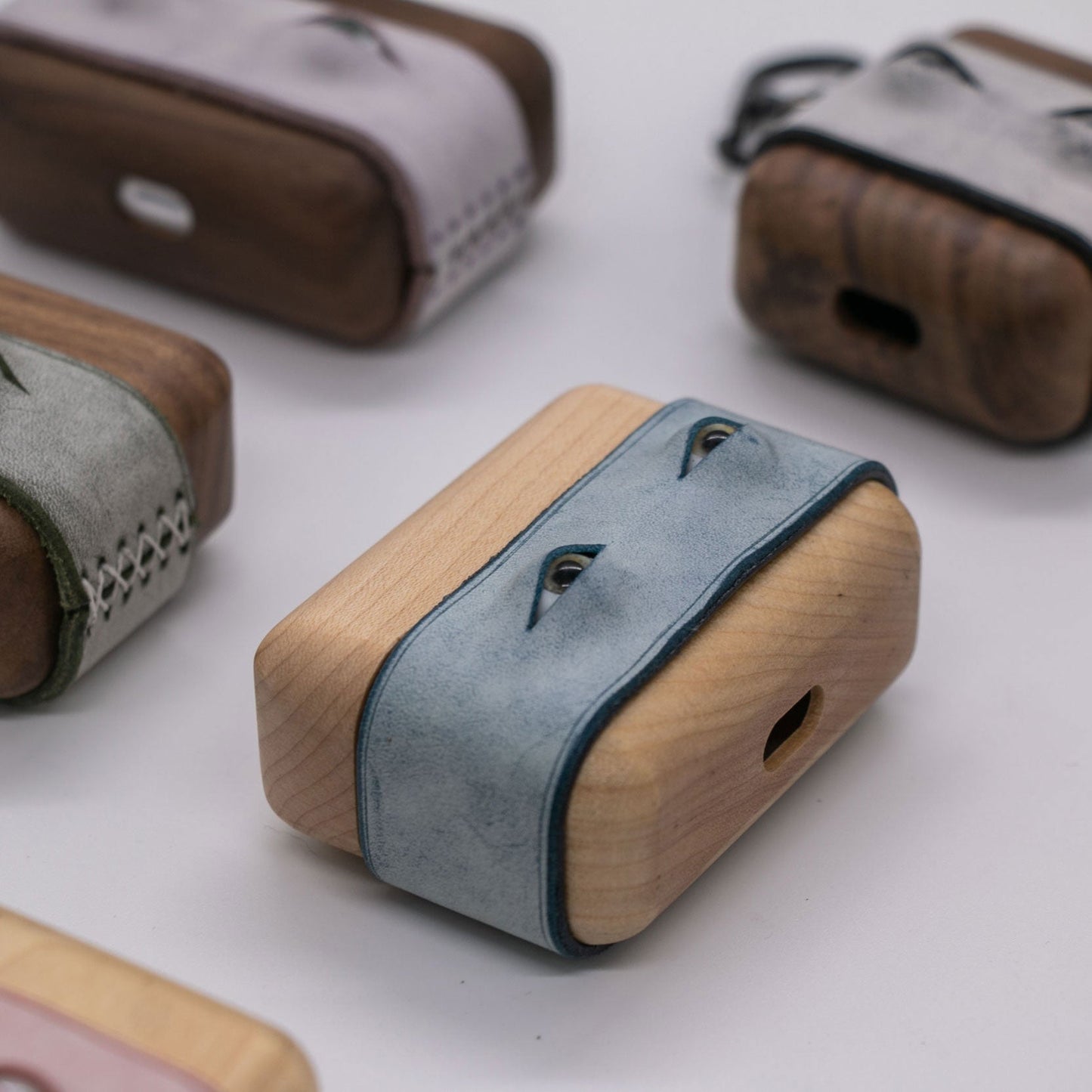 Handmade Pink Leather Coffee Wood AirPods Pro Case with Eyes Custom Leather AirPods Pro Case Airpod Case Cover