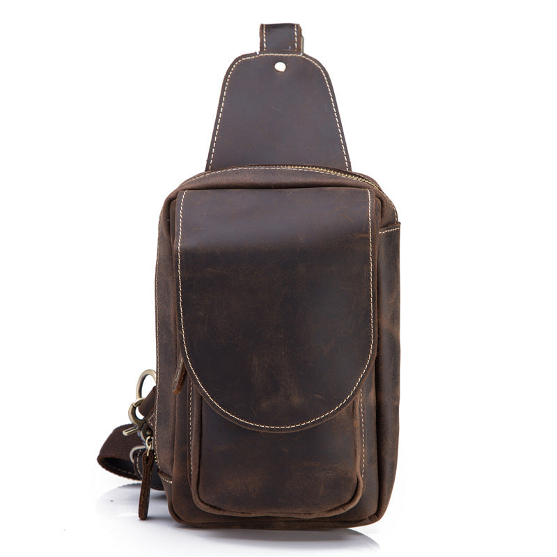 Vintage Leather Men's Chest Bag Sling Bag One Shoulder Backpack For Men