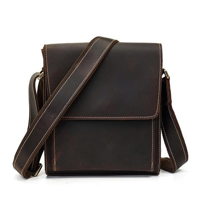 Brown Leather Messenger Bag Men's Vertical Side Bag Small Vertical HandBag Courier Bag For Men