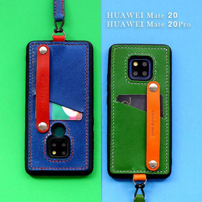 Handmade Leather Huawei Mate 20 Case with Card Holder CONTRAST COLOR Huawei Mate 20 Leather Case