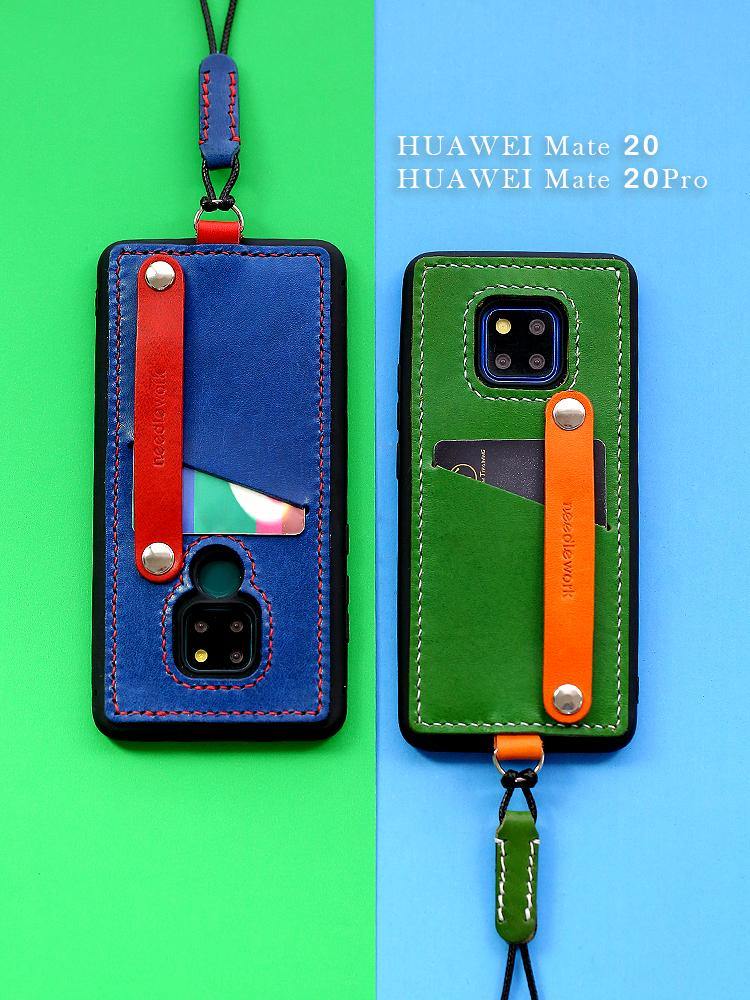 Handmade Green Leather Huawei Mate 20 Pro Case with Card Holder CONTRAST COLOR Huawei Mate 20 Pro Leather Case