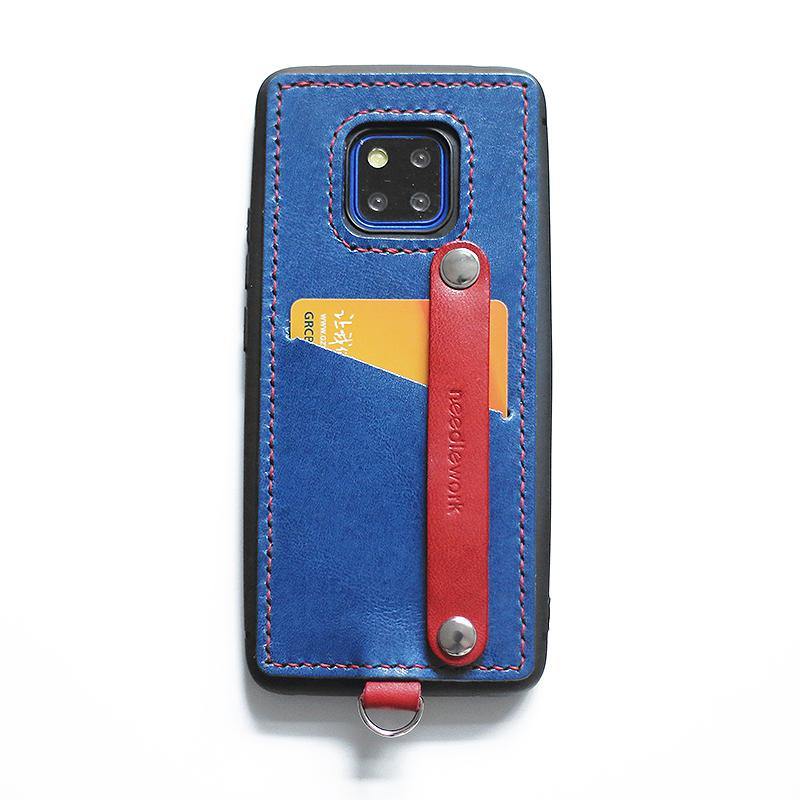 Handmade Blue Leather Huawei Mate 20 Pro Case with Card Holder CONTRAST COLOR Huawei Mate 20 Pro Leather Case