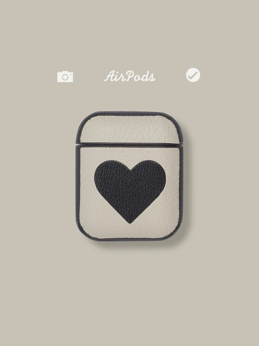 Personalized Black&White Heart Leather AirPods Pro Case Custom White Leather 1/2 AirPods Case Airpod Case Cover