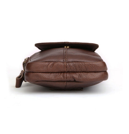 Brown Leather Belt Pouch Mens Small Cases Waist Bag Hip Pack Belt Bag for Men