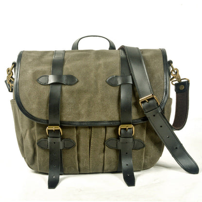 Khaki Waxed Canvas Leather Mens Cycling Messenger Bags Khaki Canvas Side Bag For Men