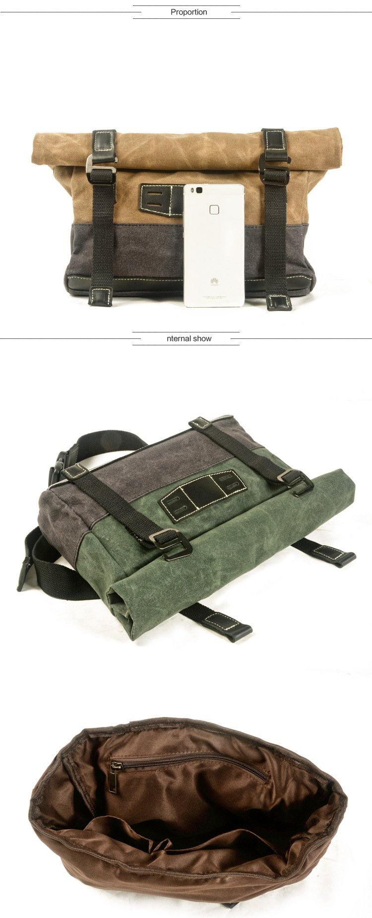 Khaki Waxed Canvas Mens Cycling Messenger Bags Black Canvas Cycling Side Bag For Men