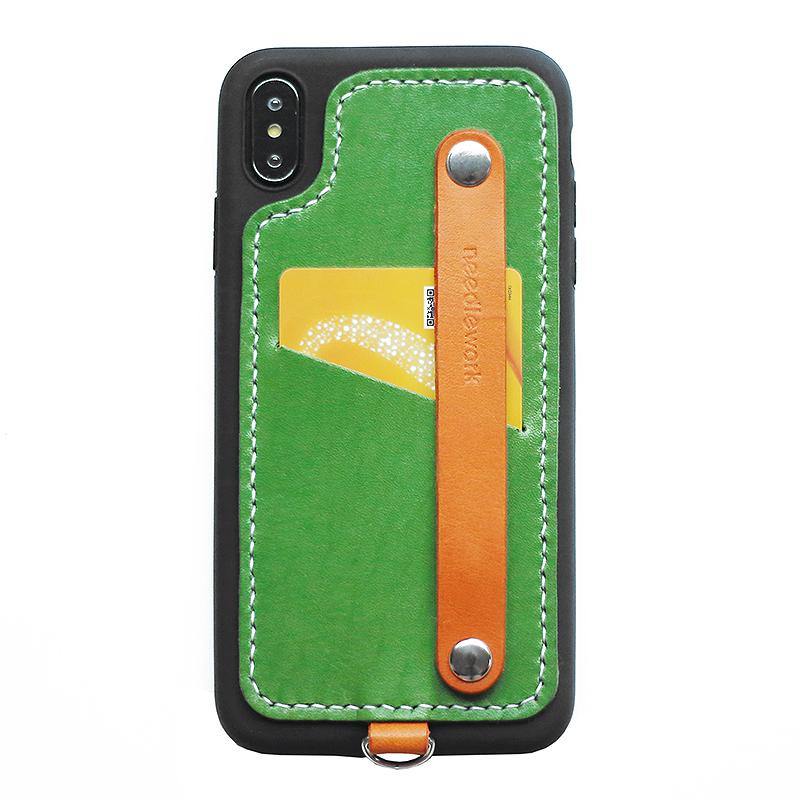 Handmade Green Leather iPhone X Case with Card Holder CONTRAST COLOR iPhone X Leather Case