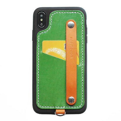 Handmade Green Leather iPhone X Case with Card Holder CONTRAST COLOR iPhone X Leather Case