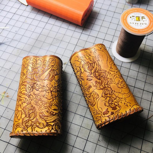 Handmade Tooled Prajna Leather Brown Mens DICODES BOXMINI Holder Cigarette Case for Men