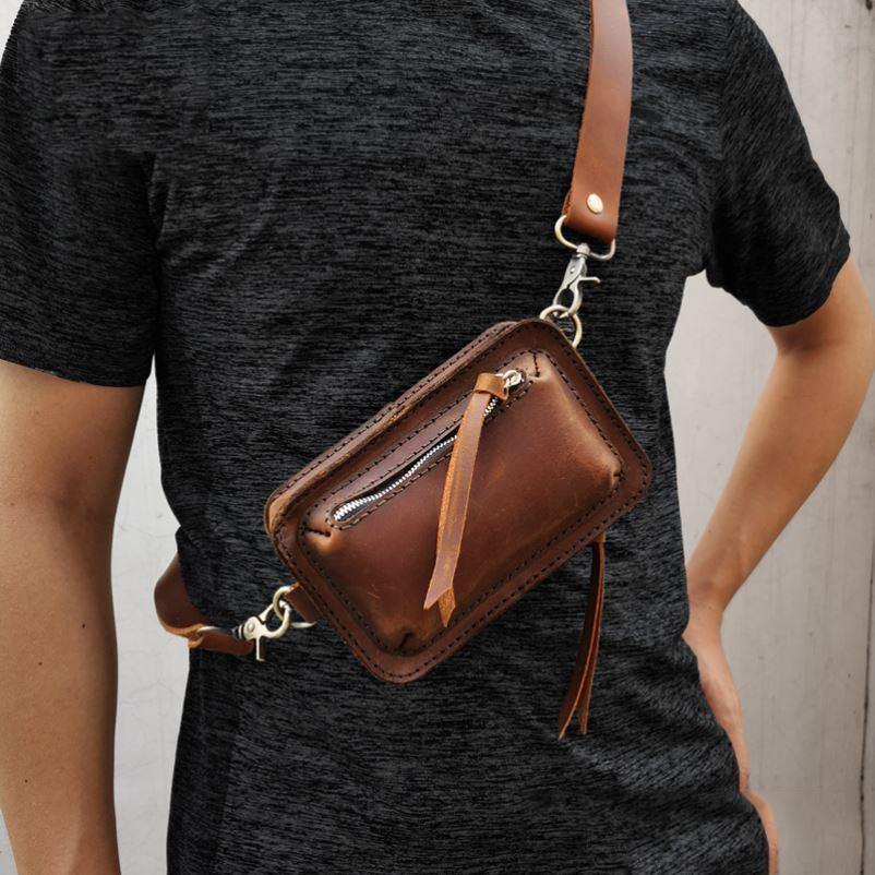 Handmade LEATHER MEN Sling Bag Belt Pouch Waist BAG MIni Side Bag Belt Bag FOR MEN