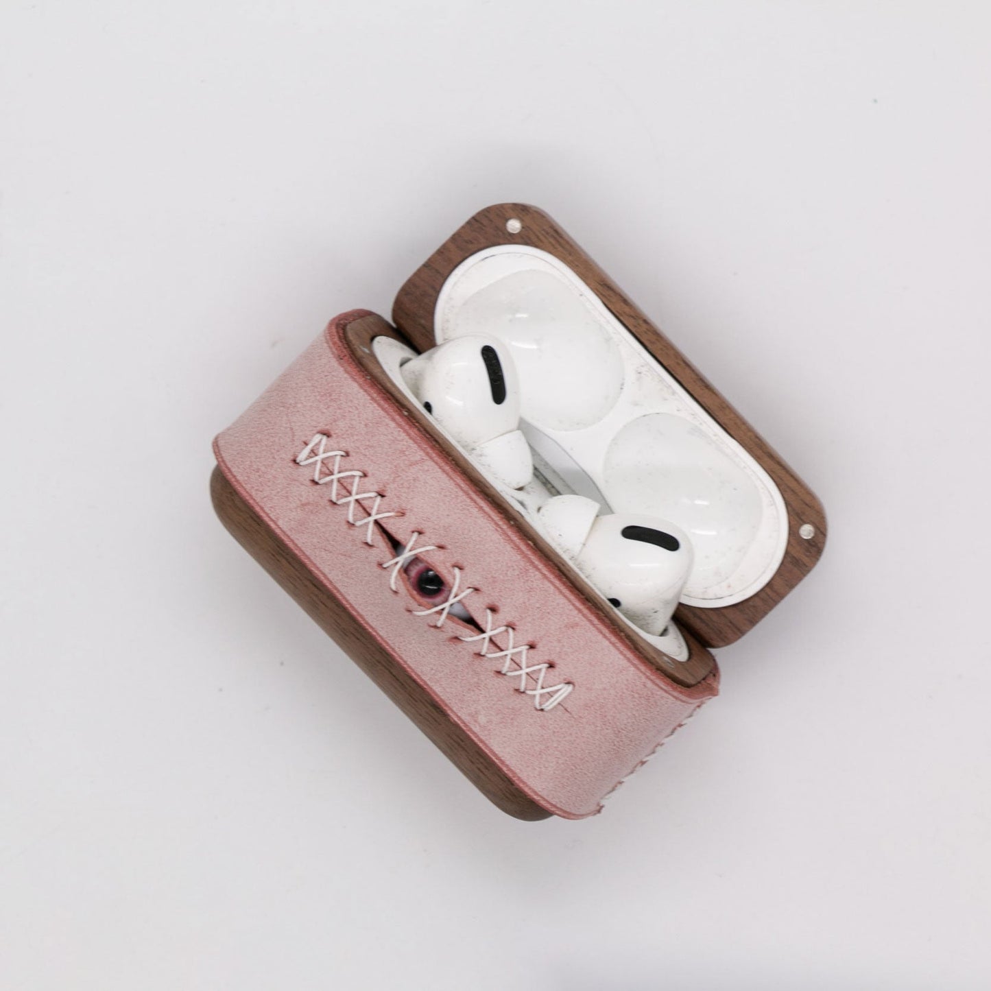 Handmade Pink Leather Wood AirPods Pro Case with Eye Pink Leather AirPods Pro Case Airpod Case Cover