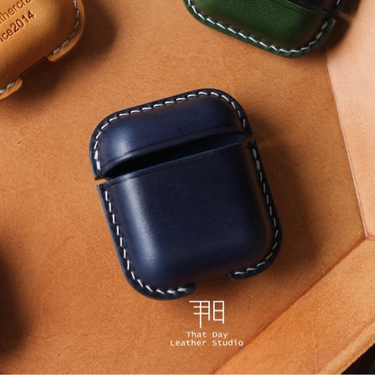 Personalized Dark Blue Leather AirPods 1,2 Case Custom Dark Blue Leather 1,2 AirPods Case Airpod Case Cover