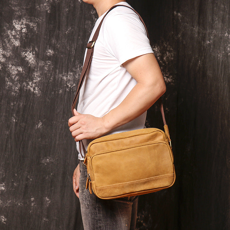 Tan Leather Men's Messenger Bag Side Bag iPad Courier Bags Tan Postman Bag For Men