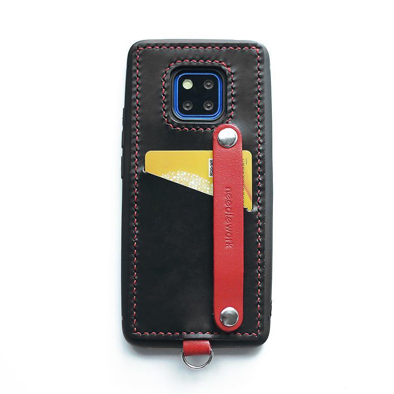 Handmade Black Leather Huawei Mate 20 Pro Case with Card Holder CONTRAST COLOR Huawei Mate 20 Pro Leather Case