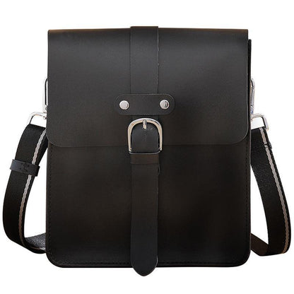 Handmade Black LEATHER MENs Vertical Messenger Bag Black Small Side Bag FOR MEN