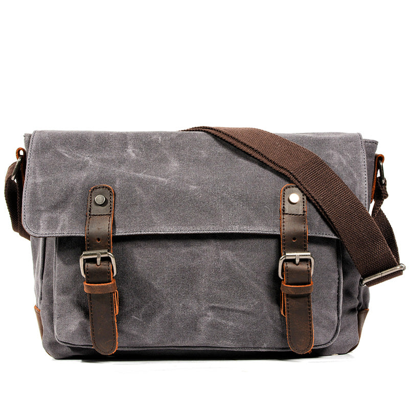 Black Waxed Canvas Side Bag Mens Cycling Canvas Messenger Bags For Men