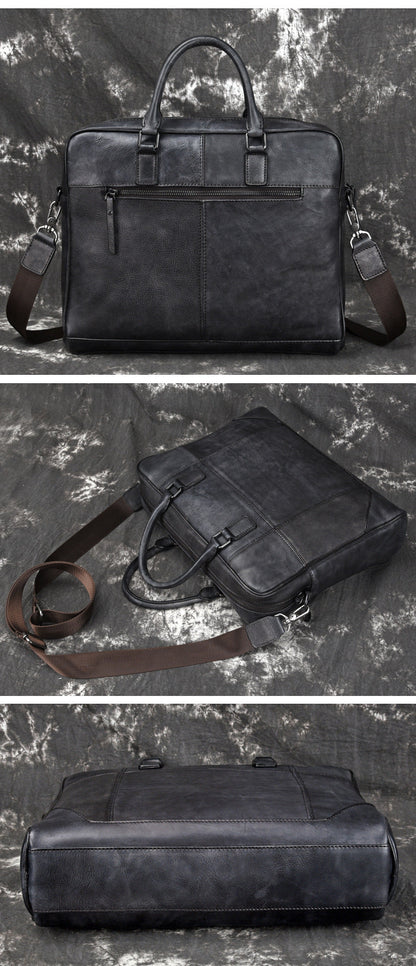 Vintage Leather Mens Briefcase Postman Bag 14inch Laptop Bag Handbag Work Bag For Men