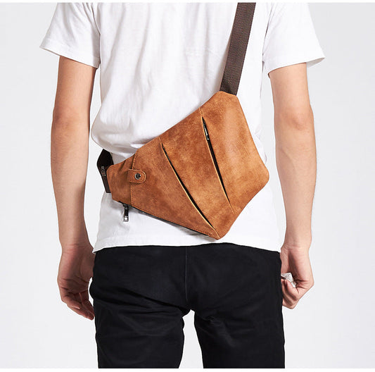 Cool Leather Brown Men's Sling Bag Chest Bag Black Crossbody Backpack For Men