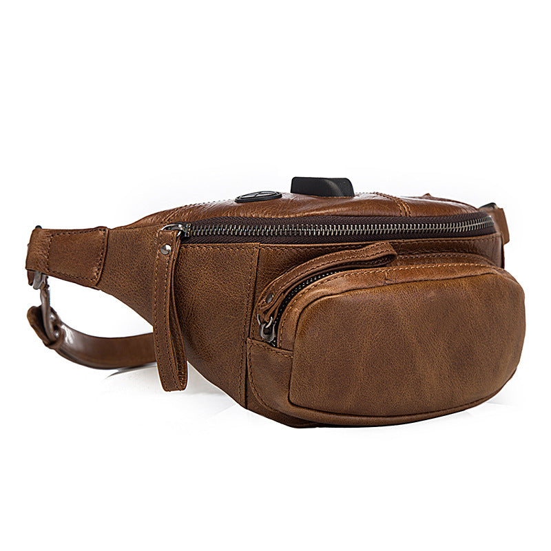 Vintage Brown Leather Men's Fanny Packs Hip Pack Waist Bag For Men