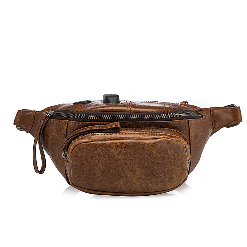 Vintage Brown Leather Men's Fanny Packs Hip Pack Waist Bag For Men