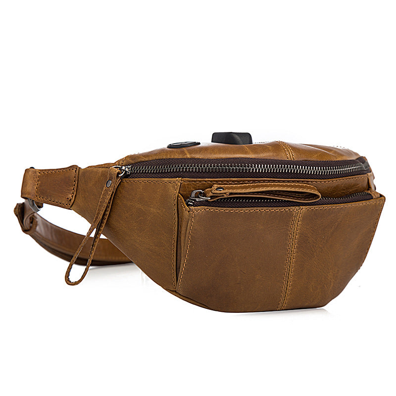 Vintage Brown Leather Men's Fanny Packs Hip Pack Waist Bag For Men