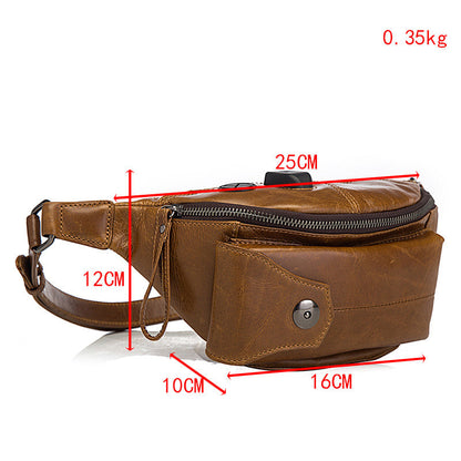 Vintage Brown Leather Men's Fanny Packs Hip Pack Waist Bag For Men