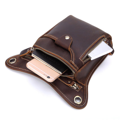 Vintage Brown Leather Men's Belt Pouch Drop Leg Bags Small Side Bag For Men