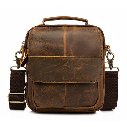 Vintage Brown Leather Mens Small Vertical Side Bag Shoulder Bags Messenger Bag For Men