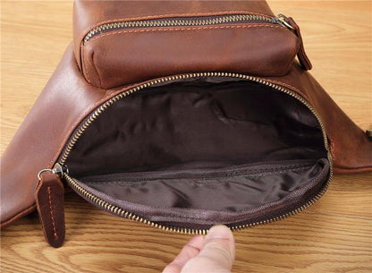 Mens Leather Fanny Packs Bum Bag Hip Pack Brown Leather Waist Bags for Men